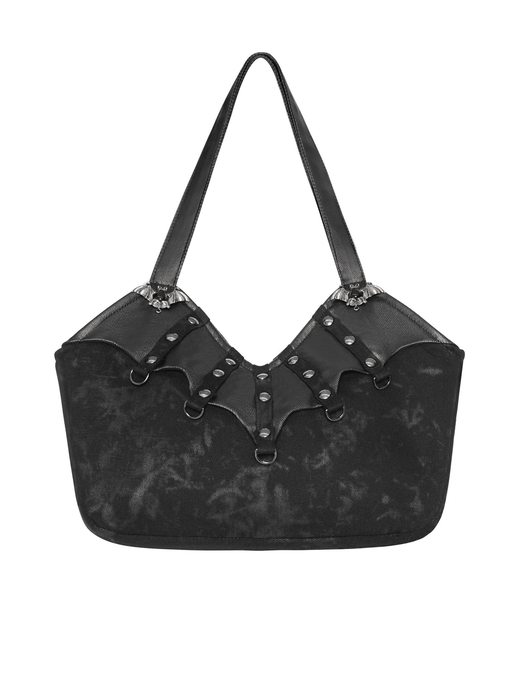 Schicke Gothic-Schultertasche mit nietenbesetzten Fledermausflügel-Details