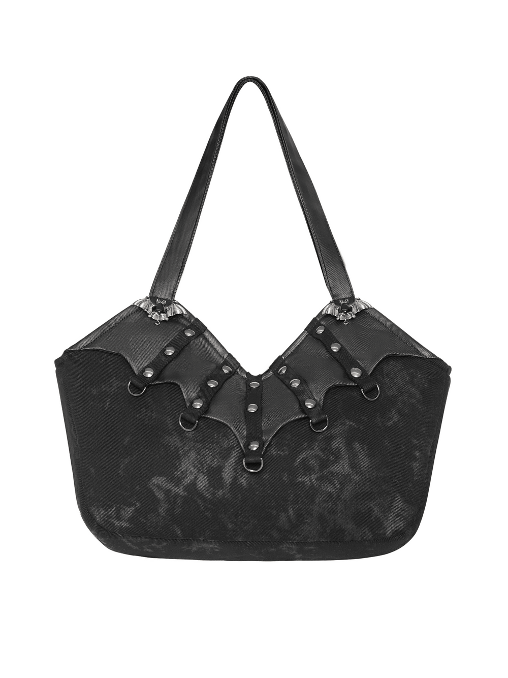 Schicke Gothic-Schultertasche mit nietenbesetzten Fledermausflügel-Details