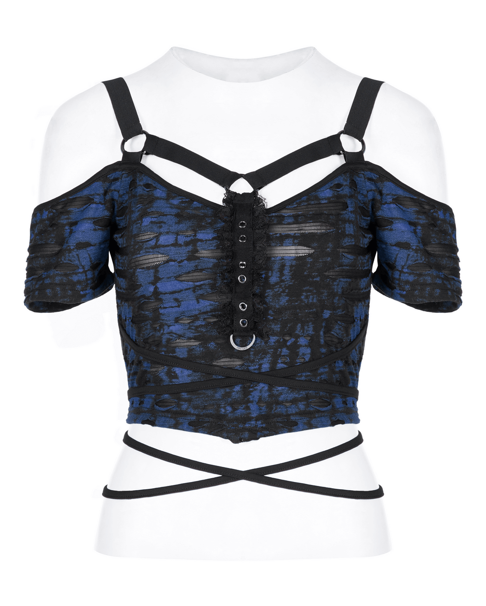 Chic Gothic Suspender Knit Crop Tee With Tie-Waist Rope - HARD'N'HEAVY