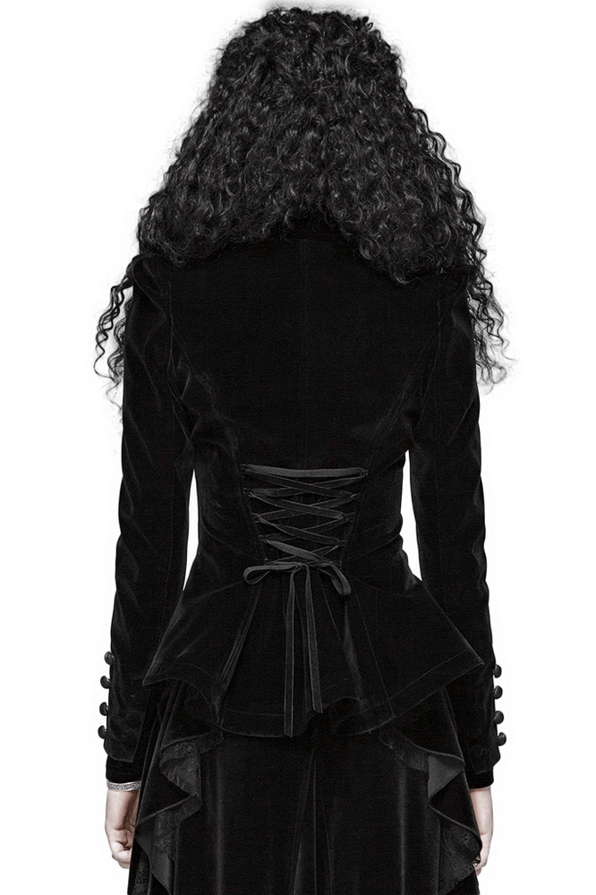Chic Gothic Weft Velvet Tailcoat with Lace Trim - HARD'N'HEAVY