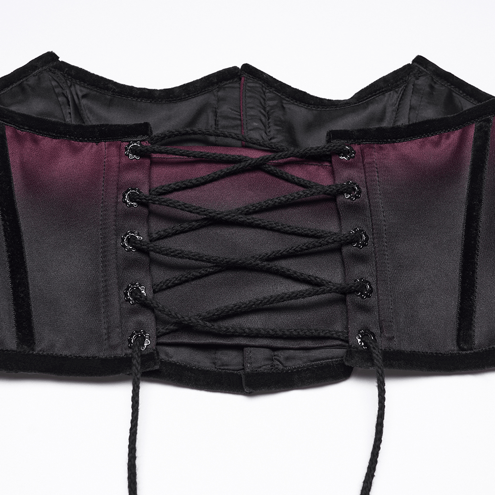 Chic Gradient Bat Wing Underbust Corset for Women showing lace-up back detail and black to plum gradient.