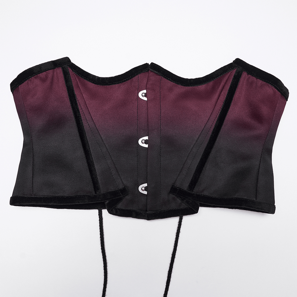 Chic Gradient Bat Wing Underbust Corset for Women - black to plum gradient goth corset with steel boning and lace-up back