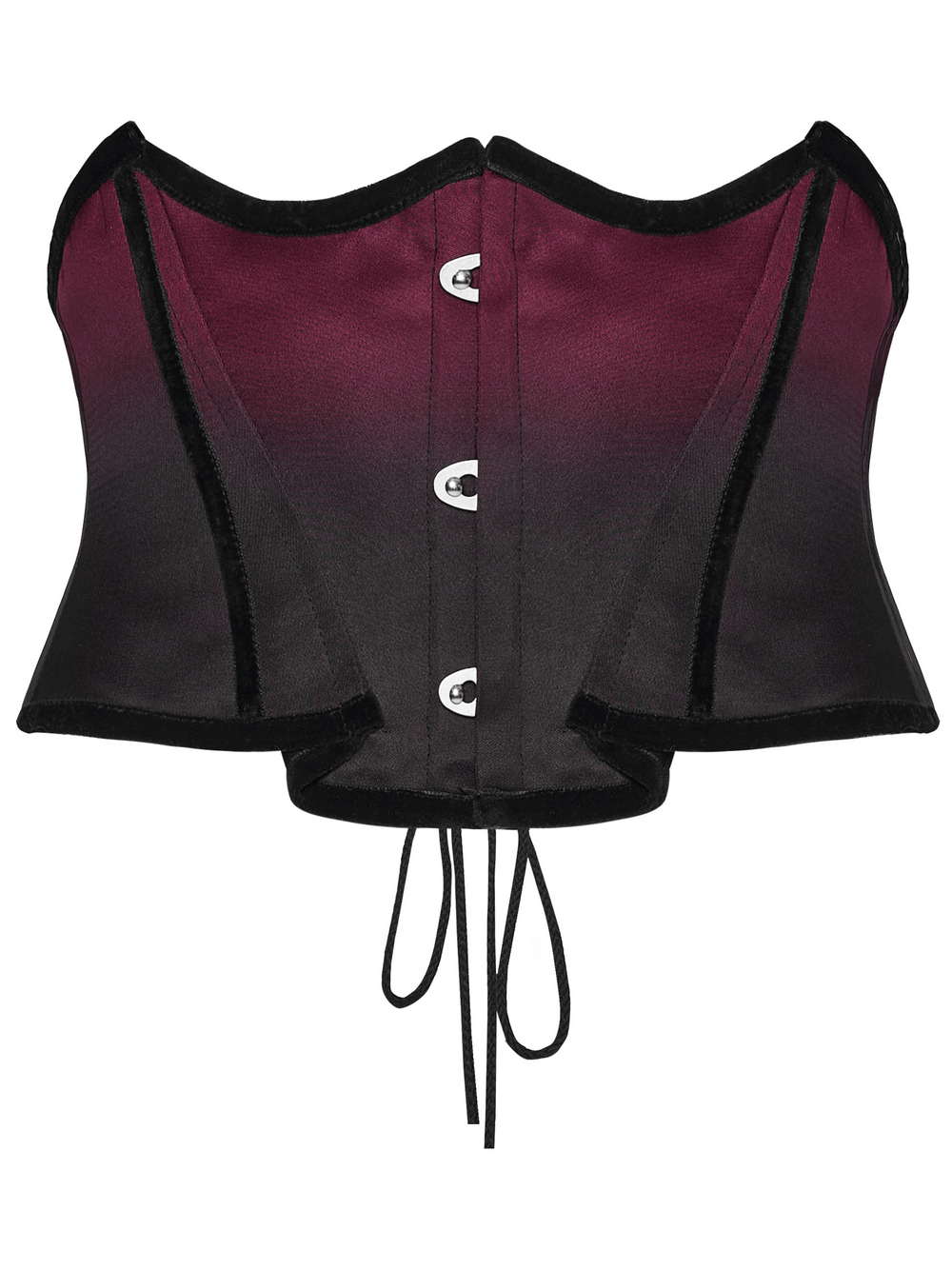 Chic Gradient Bat Wing Underbust Corset for Women featuring bat outline and lace-up back in black to plum gradient.