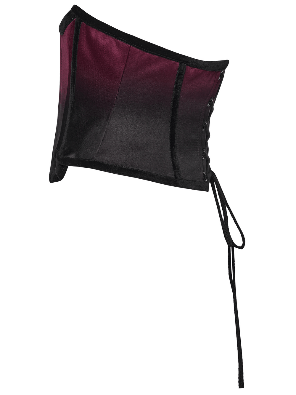 Chic Gradient Bat Wing Underbust Corset for Women in black to plum gradient with lace-up back and steel boning.