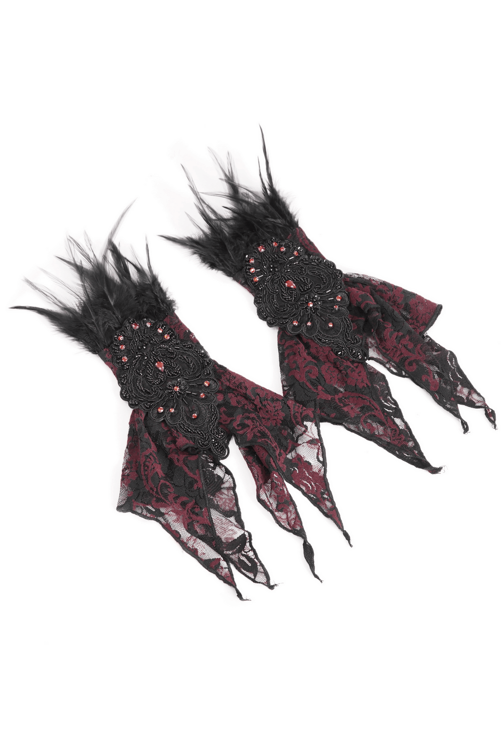 Chic Lace and Feather Evening Gloves for Women