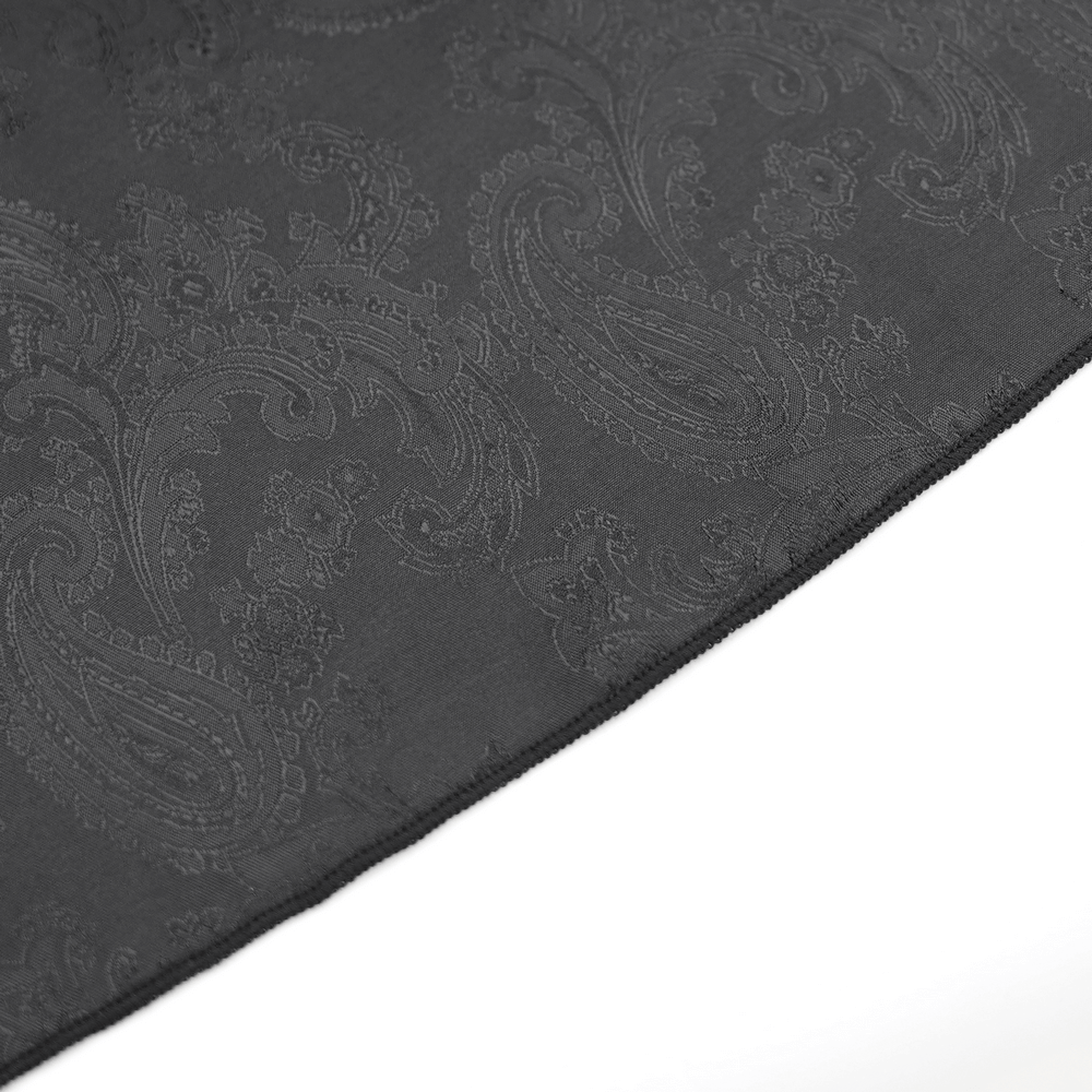 Elegant black fabric with intricate paisley pattern, perfect for gothic fashion or stylish decor accents.