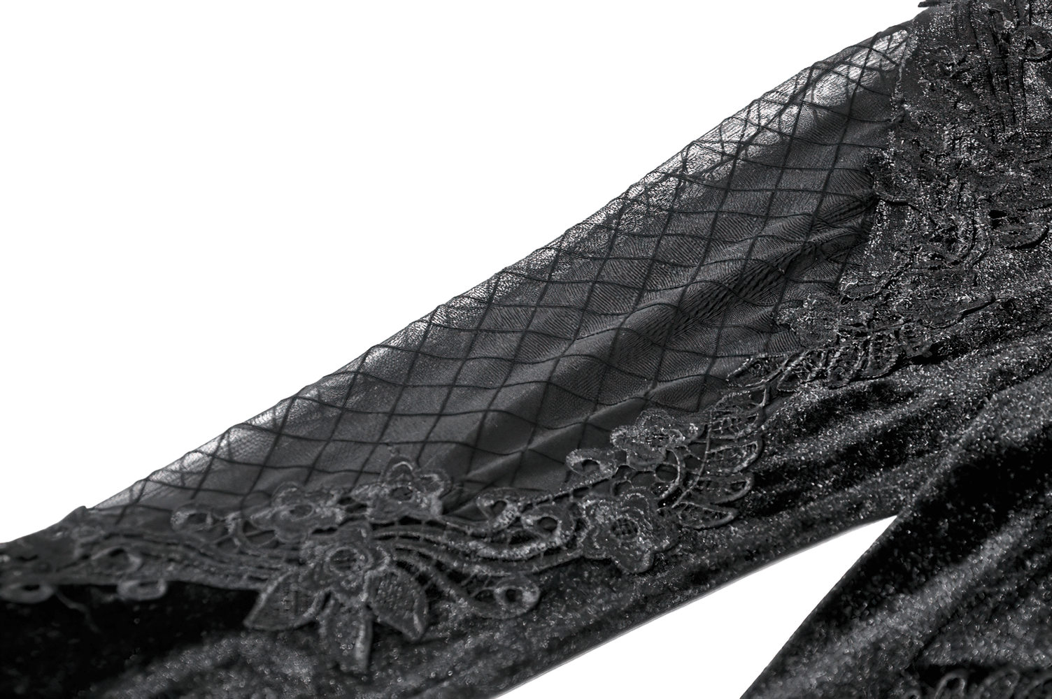 Chic Lace Mesh Panel Leggings with Floral Embroidery showcasing sheer mesh and floral lace details.