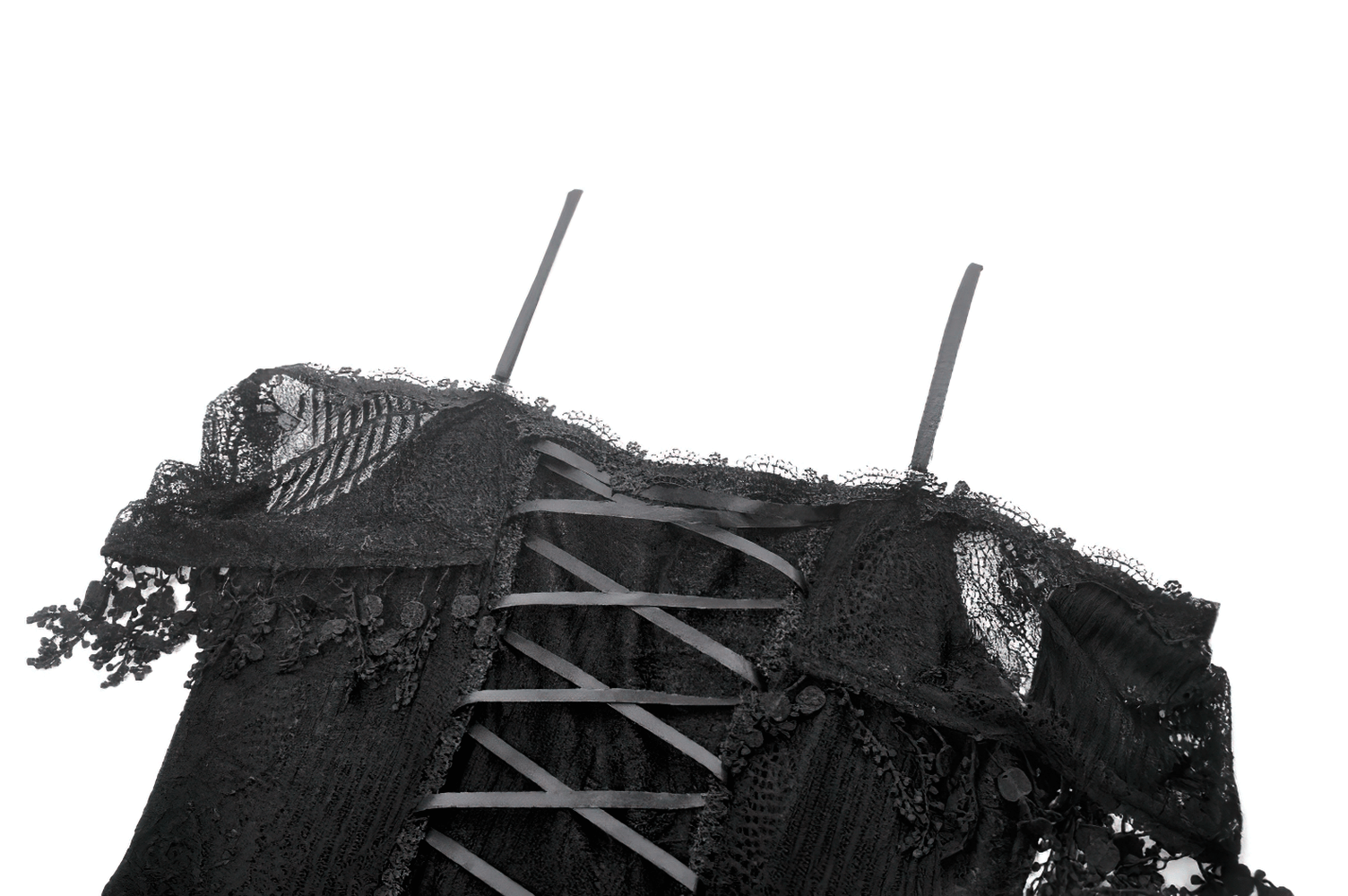 Chic Lace Off-Shoulder Dress with Corset and Ruffle Details featuring lace overlay and corset lacing design.