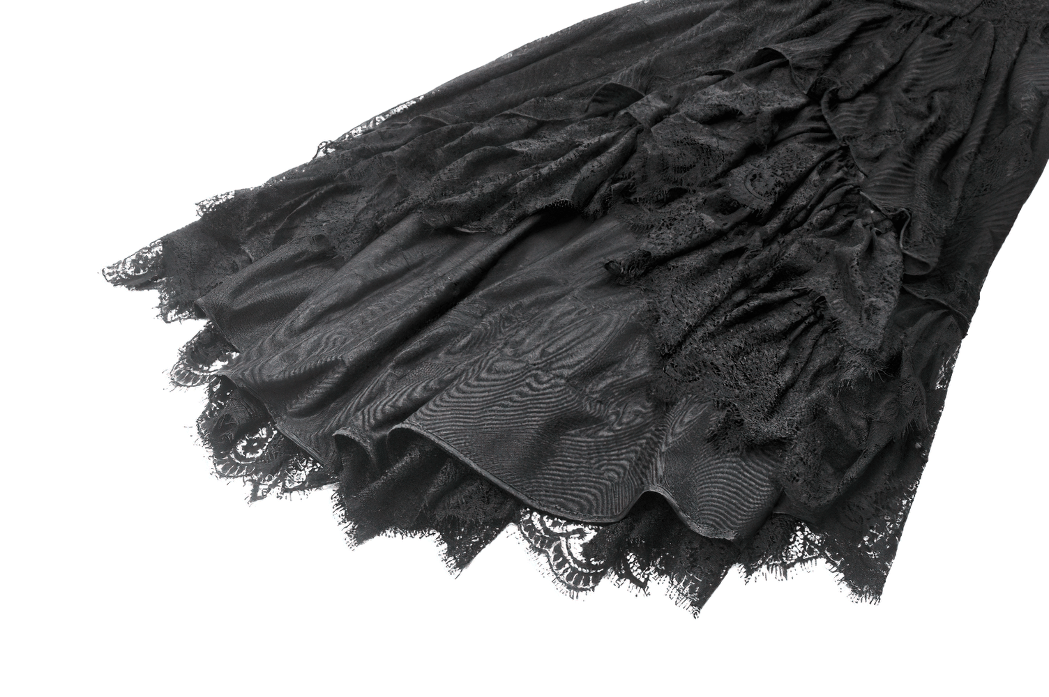 Chic Lace Off-Shoulder Dress with Corset and Ruffle Details featuring black lace and ruffled hem design.