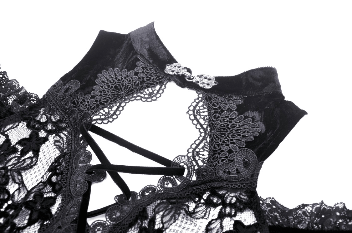 Chic black lace off-the-shoulder top featuring intricate patterns and stylish cold shoulder design.