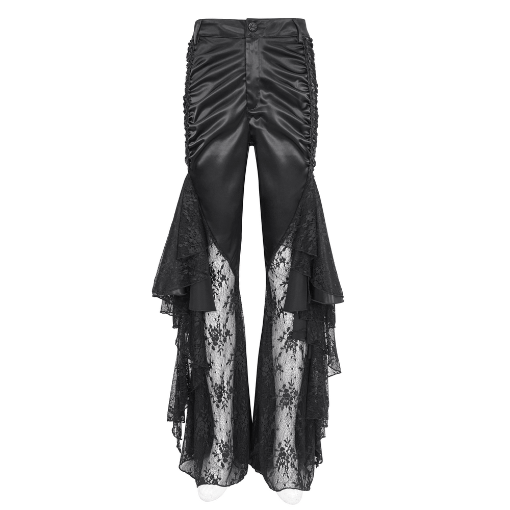 Chic Lace-Paneled Ruffle Flared Pants for Evenings
