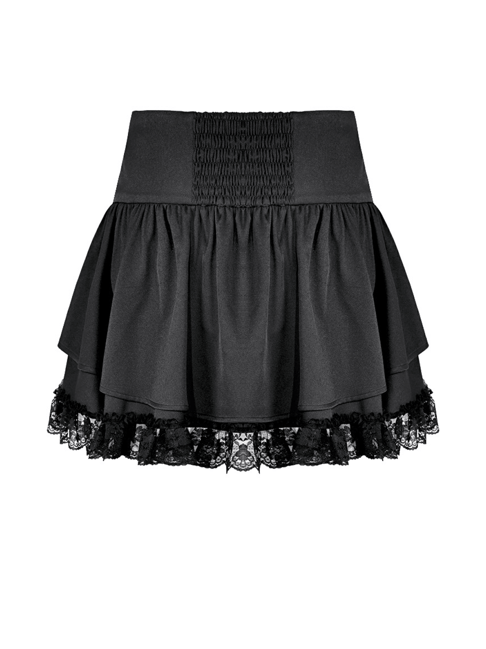 Chic Lace Ruffle Mini Skirt with Creepy Doll Accent