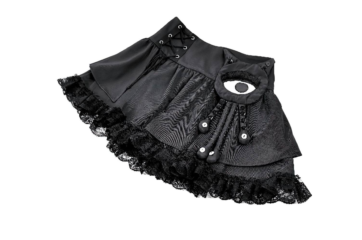 Chic Lace Ruffle Mini Skirt with Creepy Doll Accent
