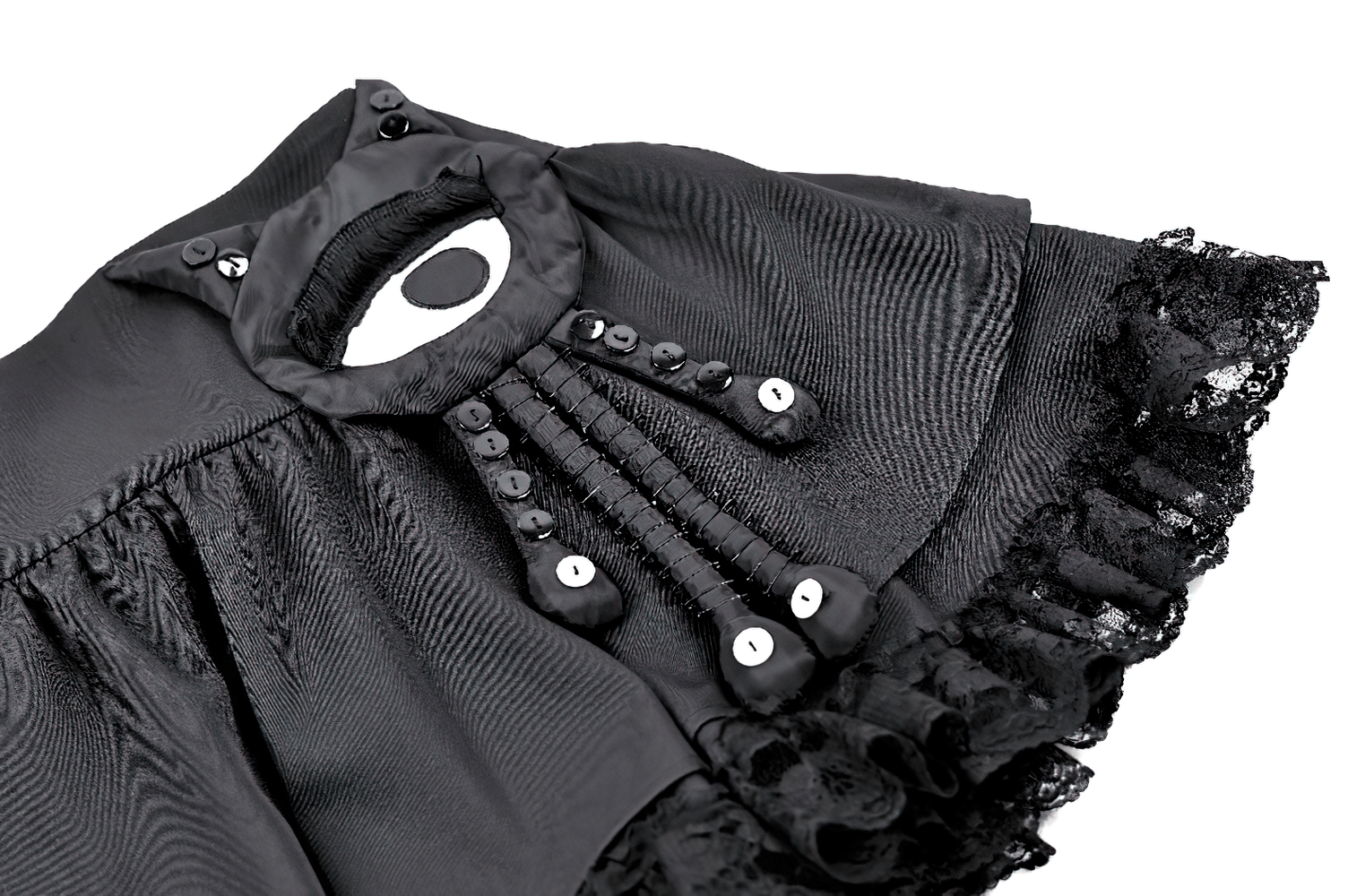 Chic Lace Ruffle Mini Skirt with Creepy Doll Accent