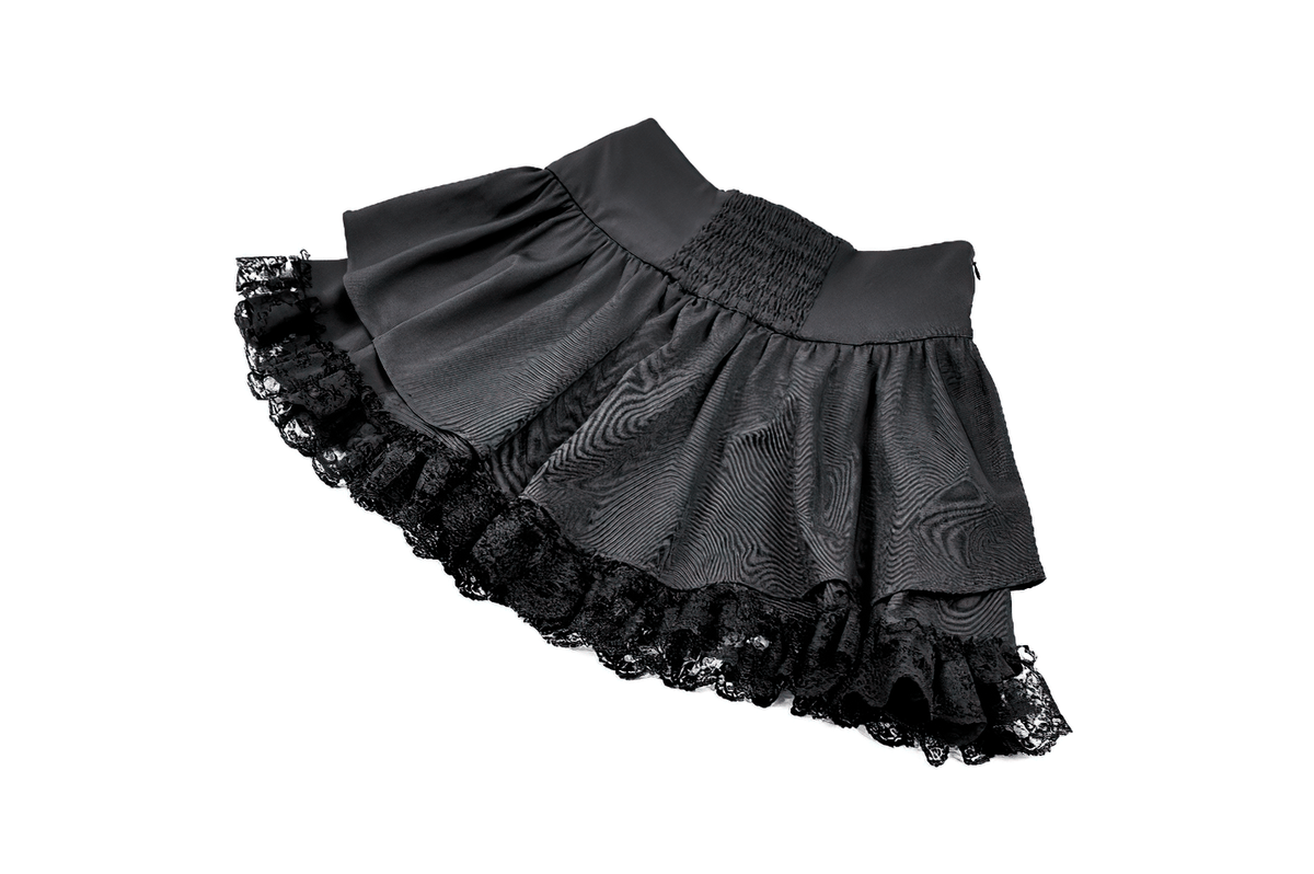 Chic Lace Ruffle Mini Skirt with Creepy Doll Accent