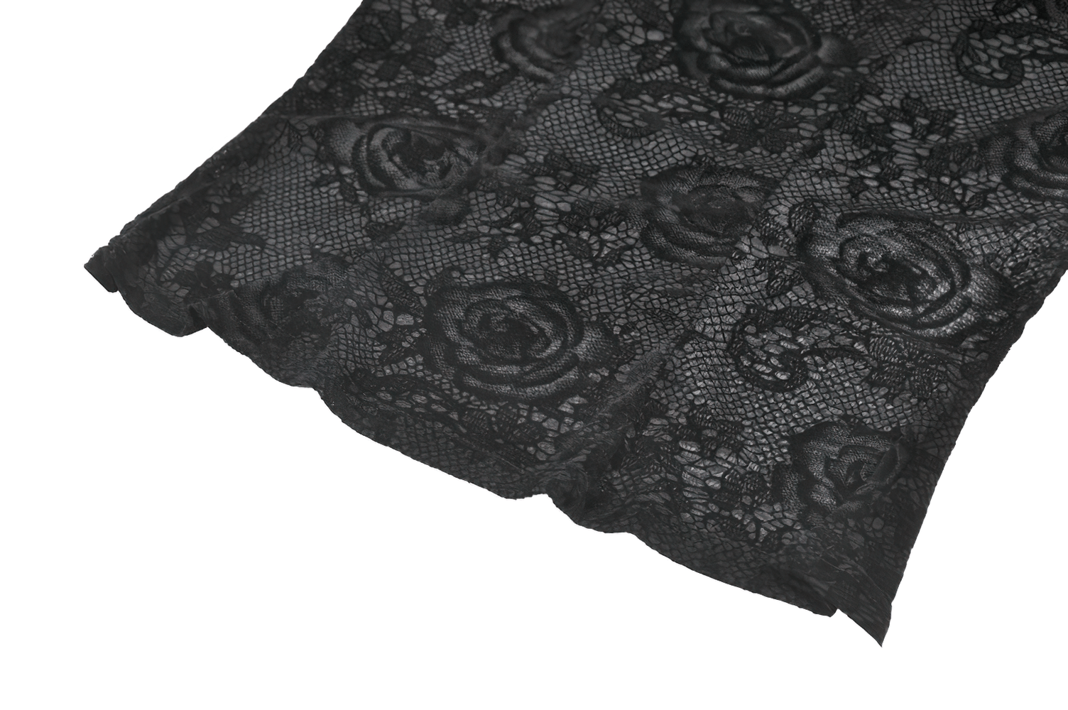 Chic Lace Sheer Top with Ruffled Off Shoulder Design featuring exquisite black lace fabric with floral patterns.