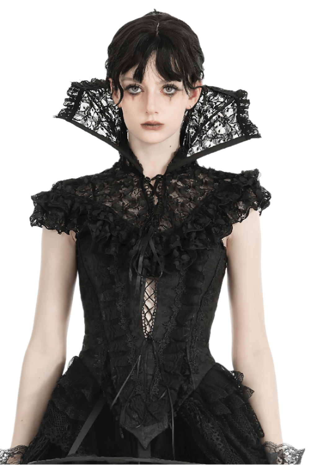 Chic Lace Stand-Up Collar Cape with Adjustable Closure