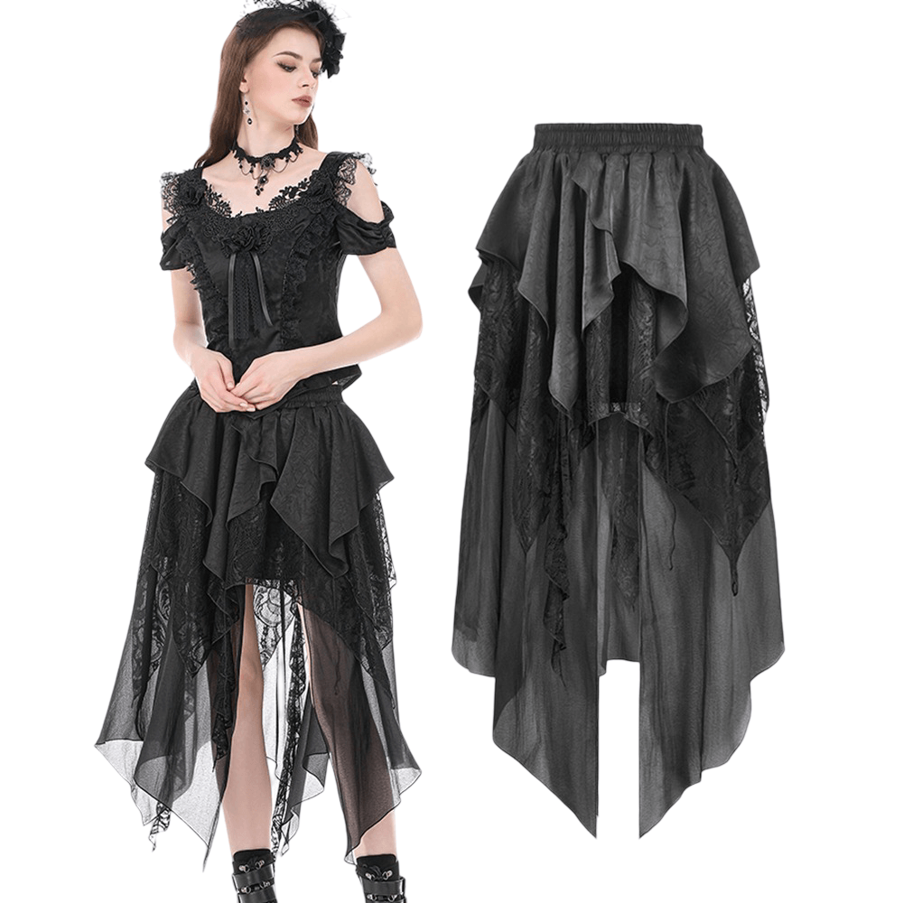 Chic Layered Lace High Low Skirt with Sheer Panels