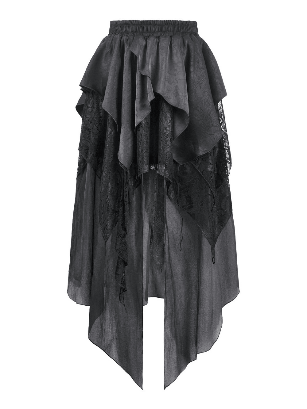 Chic Layered Lace High Low Skirt with Sheer Panels