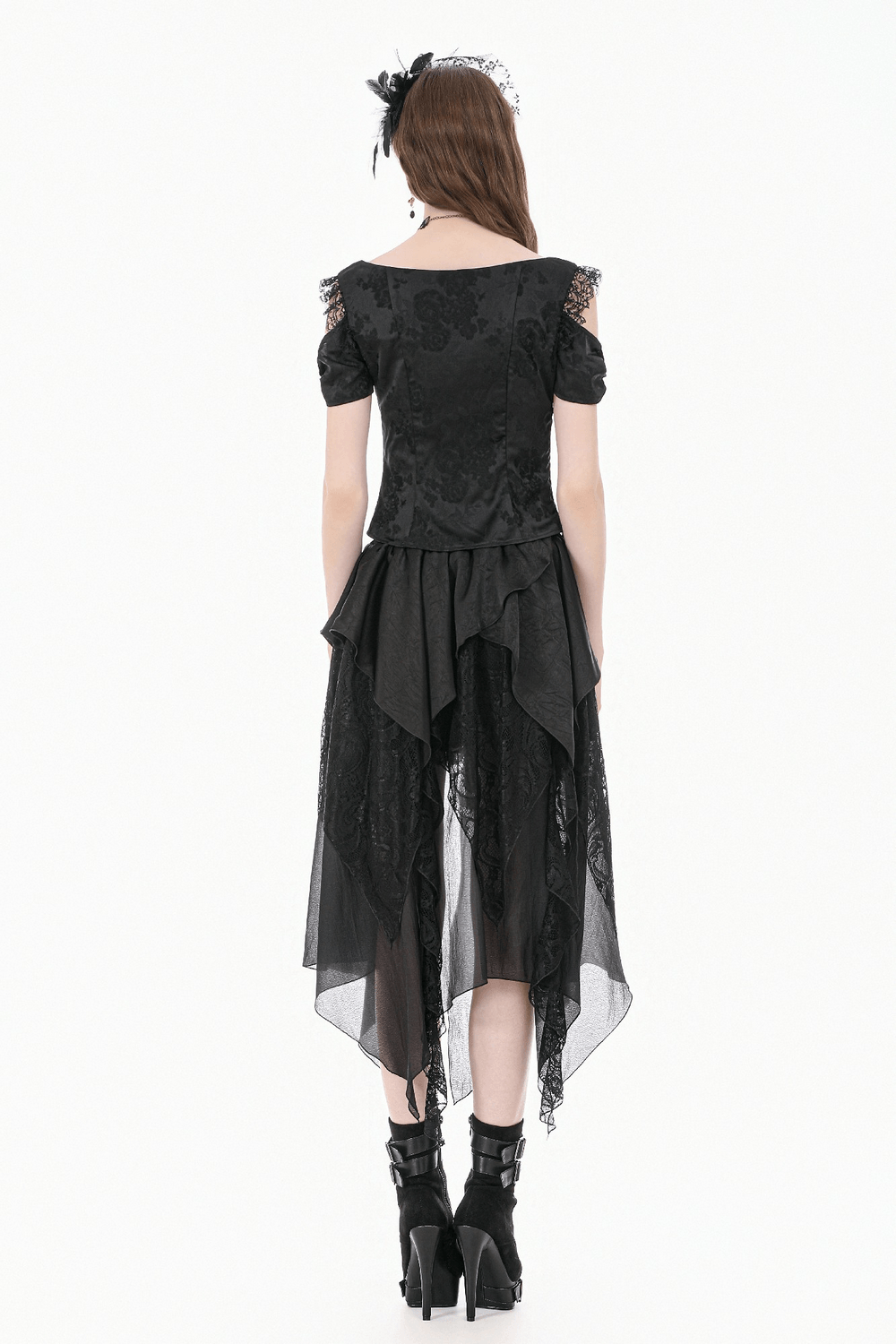 Chic Layered Lace High Low Skirt with Sheer Panels