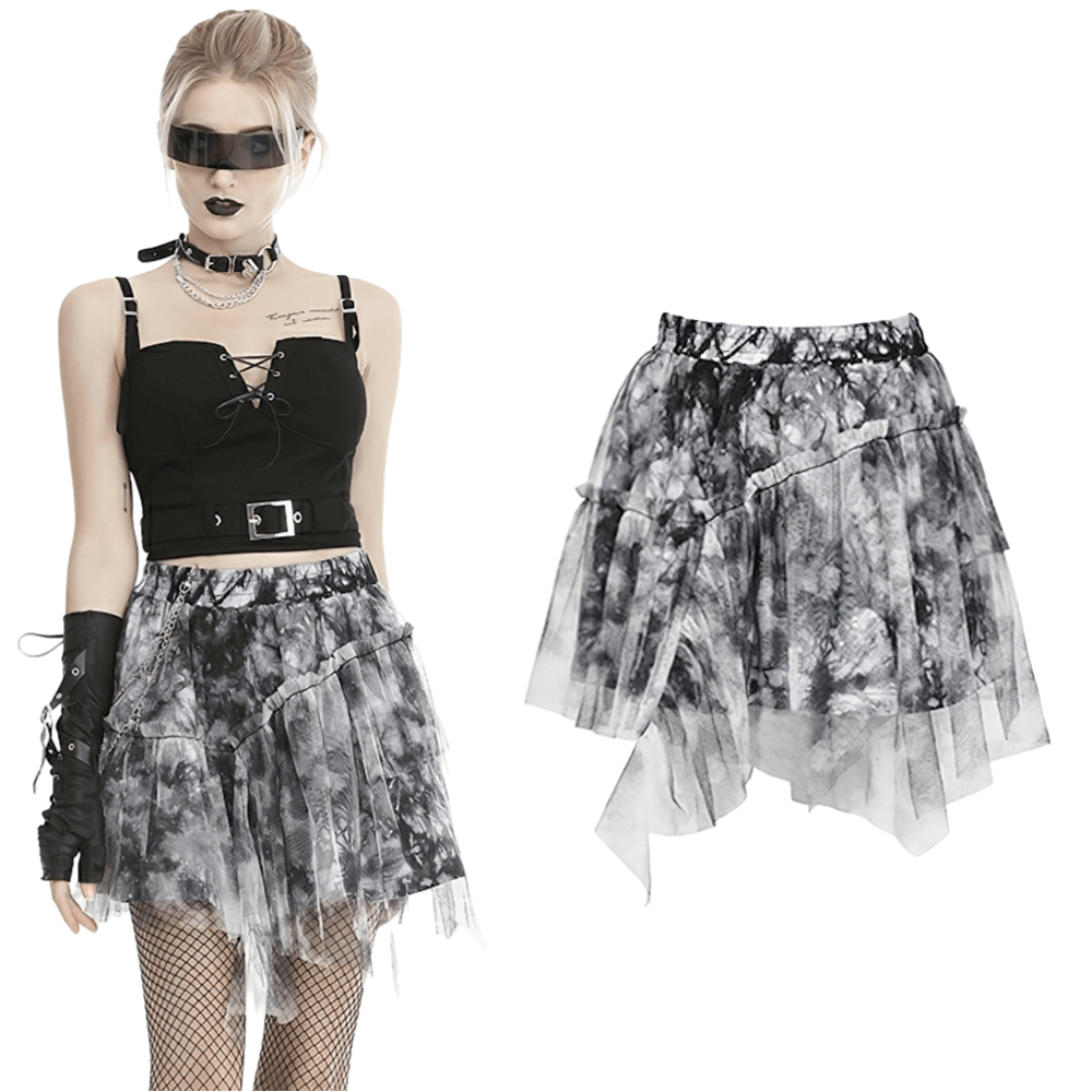 Chic marble print skirt showcasing edgy design and lightweight fabric, perfect for stylish ensembles and effortless elegance.
