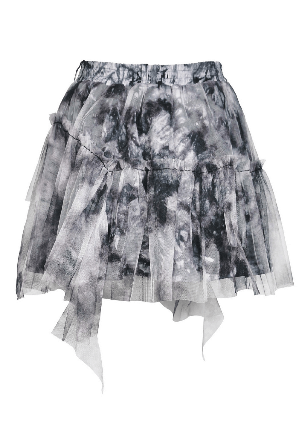 Chic grey marble print skirt with layered tulle design, perfect for adding elegance to any outfit.