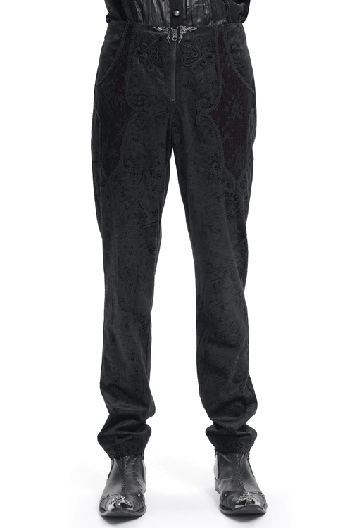 Pantalones Chic de Jacquard Negro para Hombre con Detalles de Encaje