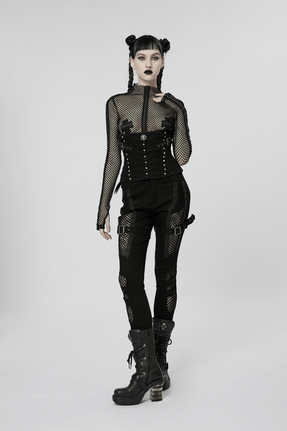 Chic Mesh Insert Gothic Trousers for Edgy Fashion - HARD'N'HEAVY