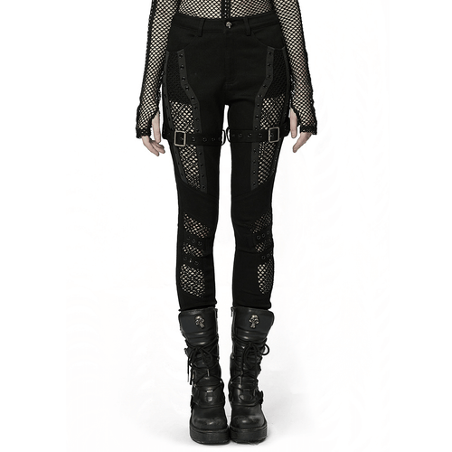 Chic Mesh Insert Gothic Trousers for Edgy Fashion