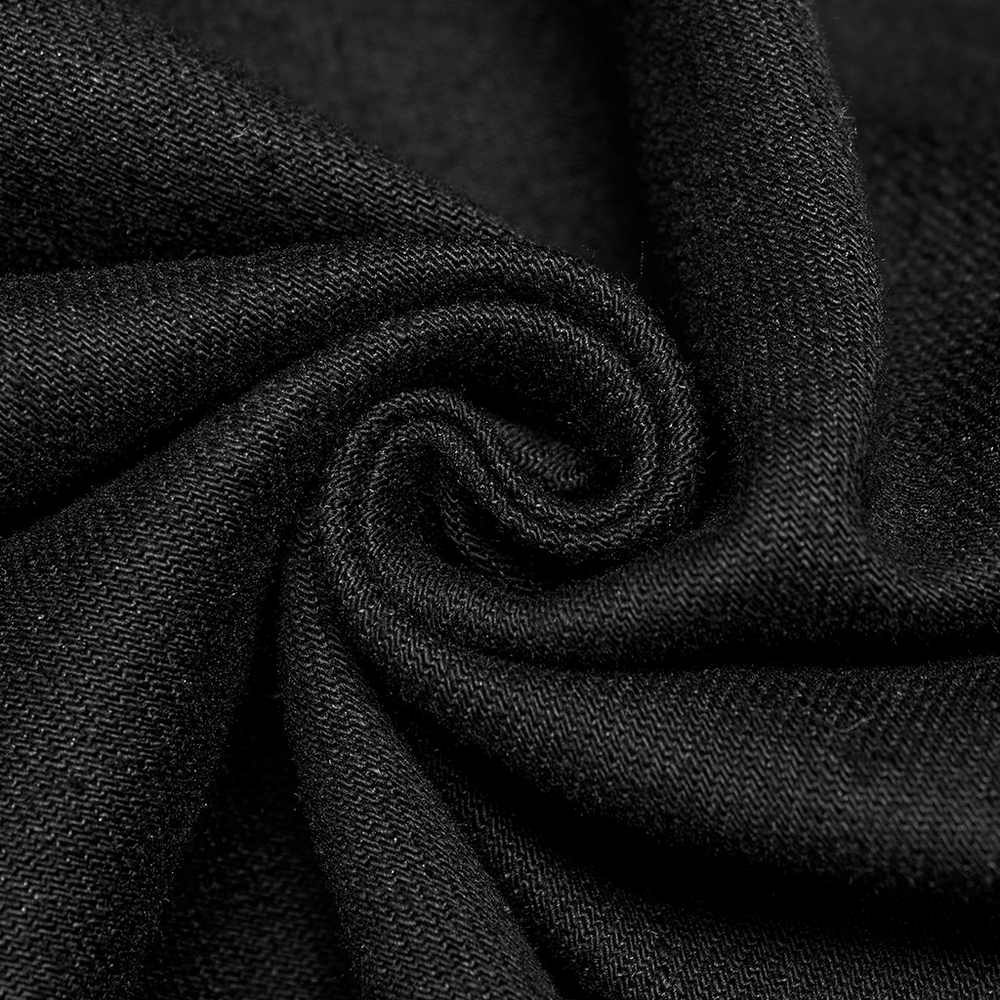 Close-up of smooth black fabric, showcasing soft texture ideal for chic gothic trousers.