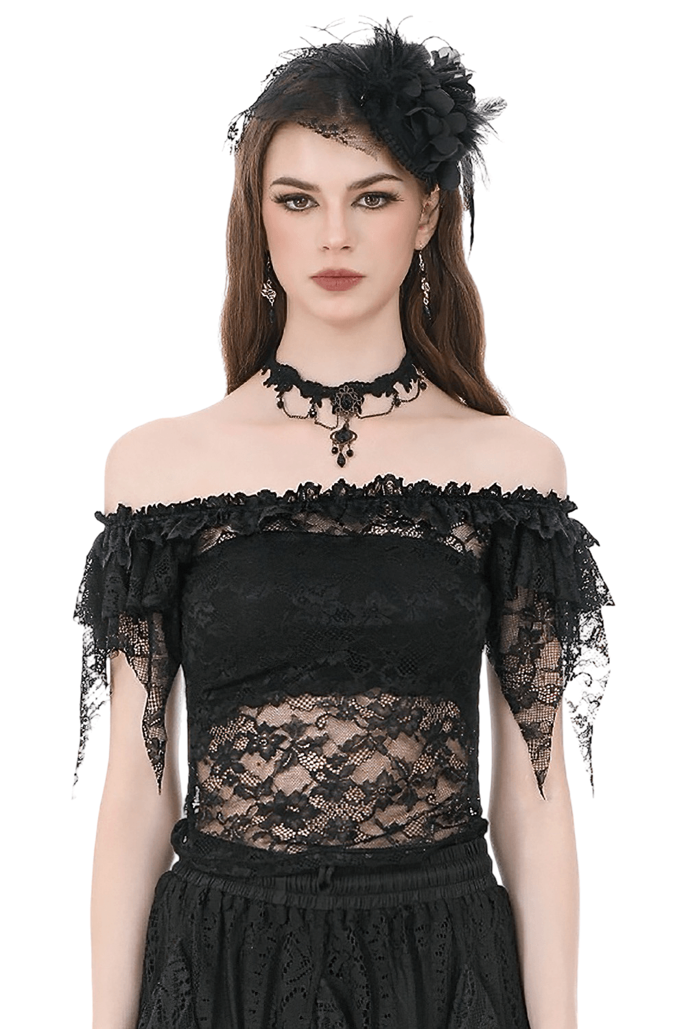 leather and lace dresses Claret Vegan Leather and Lace Dress with Draped Sleeves main image 0