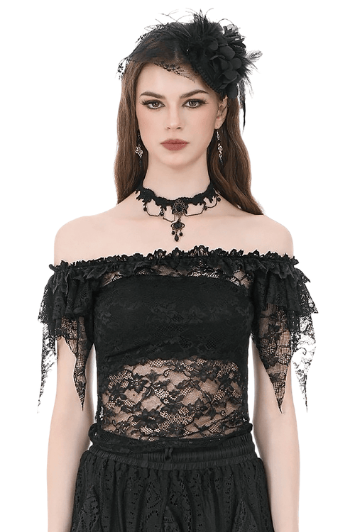 Schicke Schulterfreie Florale Spitzen-Transparente Mesh-Bluse für Damen