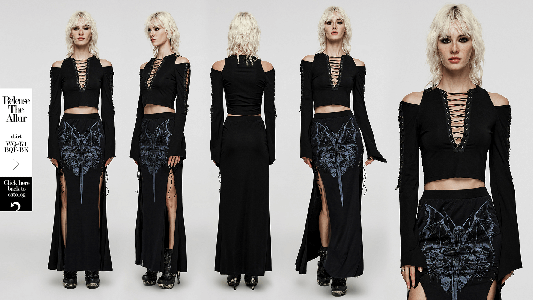 Chic Goth top with open shoulders and lace-up detailing, perfect for bold fashion statements.