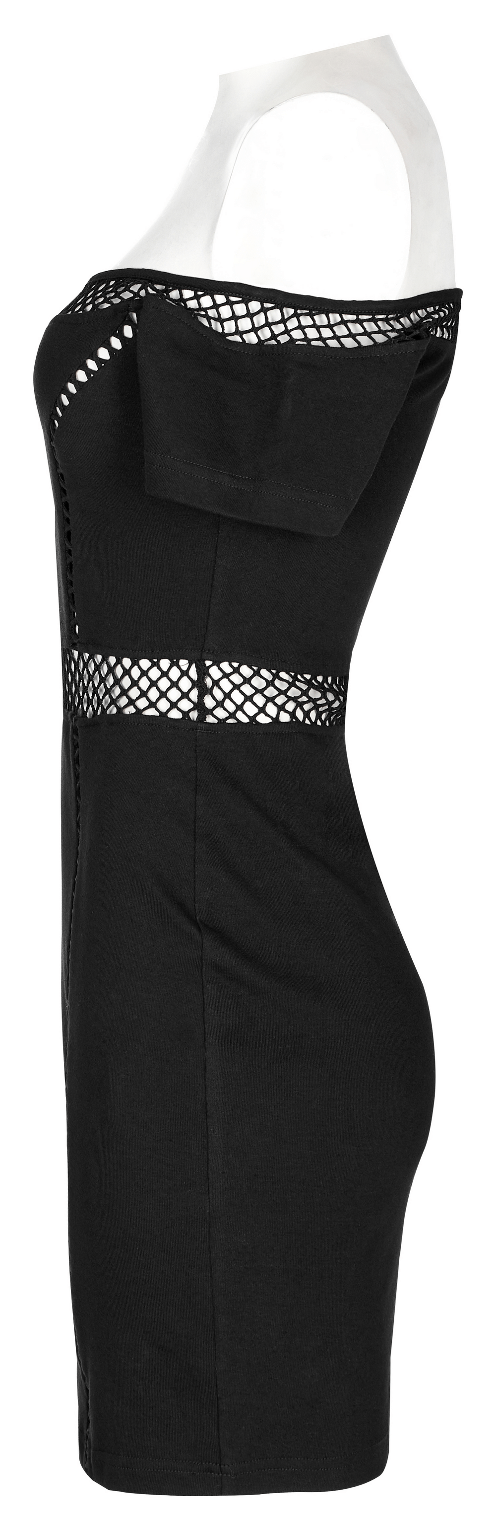 Chic Off-Shoulder Gothic Mini Dress with Mesh Detail - HARD'N'HEAVY