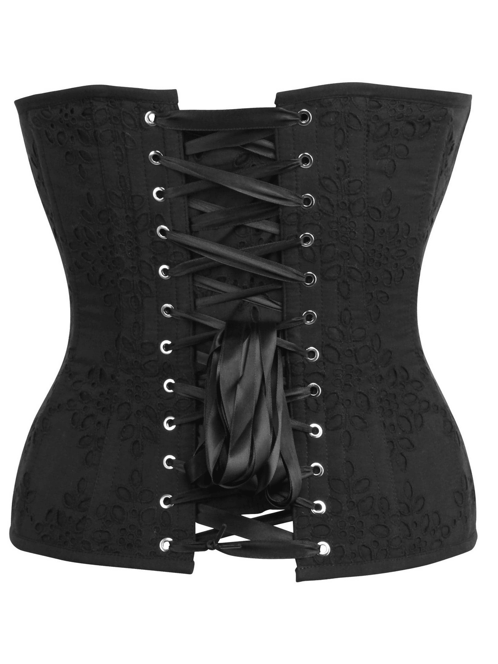 Chic Overbust Corset with Zip Front and Lace-Up Back featuring lace detail and a sculpted silhouette.