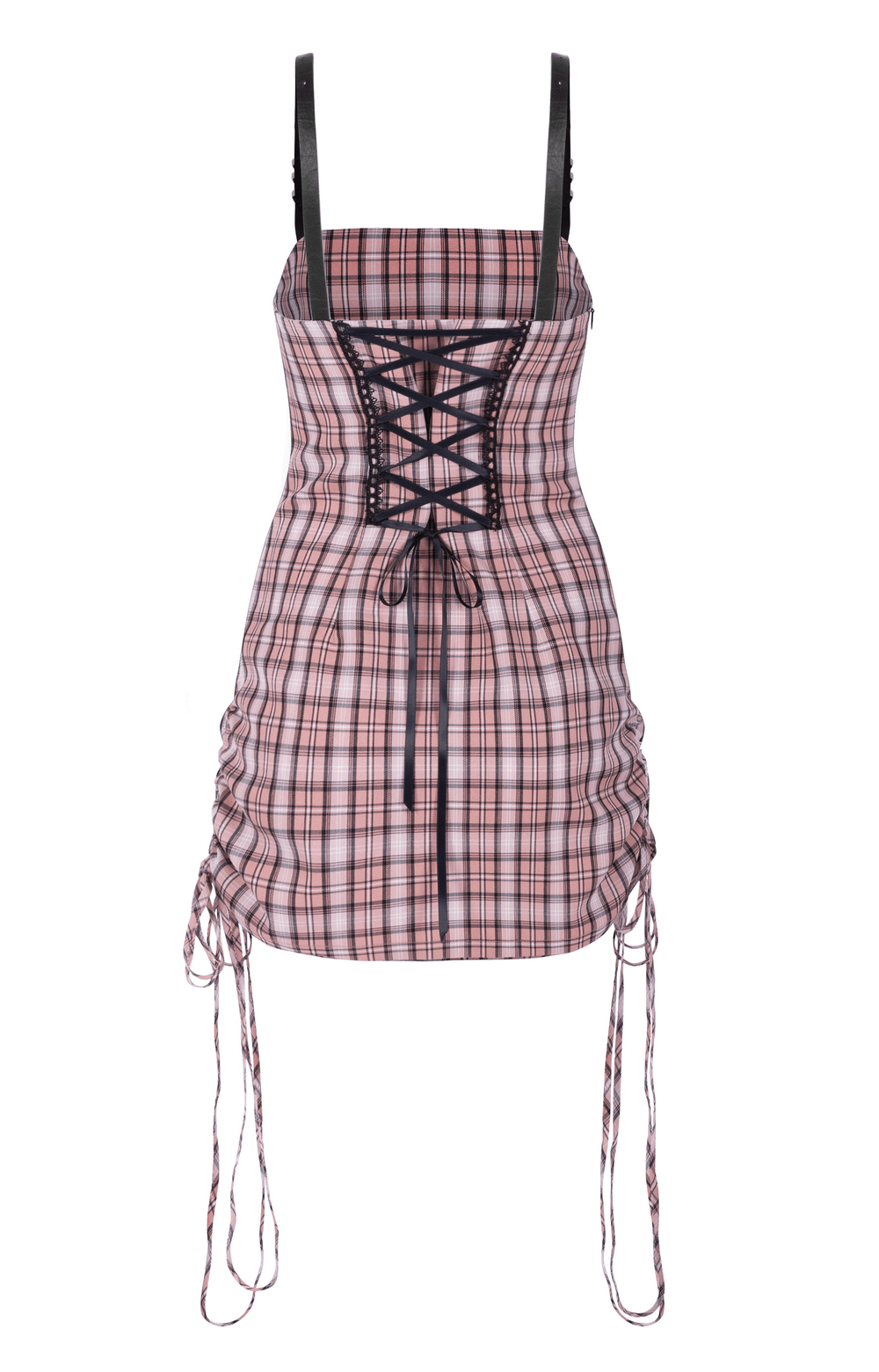Chic Pink Plaid Lace-Up Dress - Fashionable and Trendy - HARD'N'HEAVY
