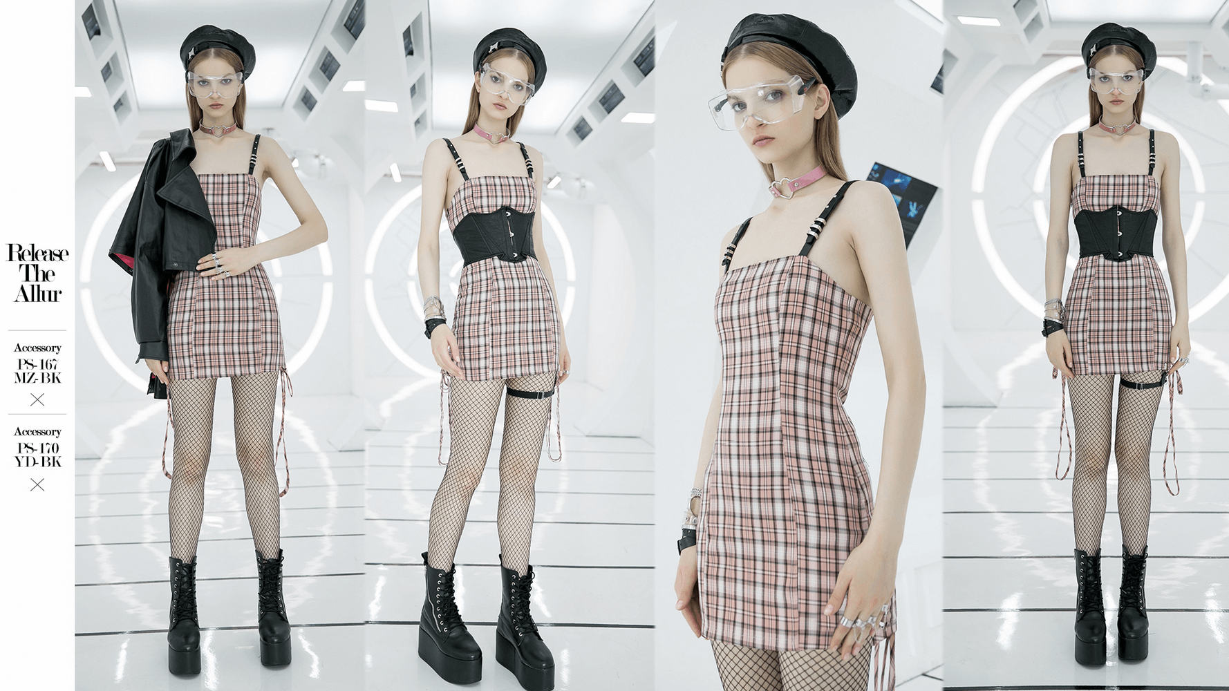 Chic Pink Plaid Lace-Up Dress - Fashionable and Trendy - HARD'N'HEAVY