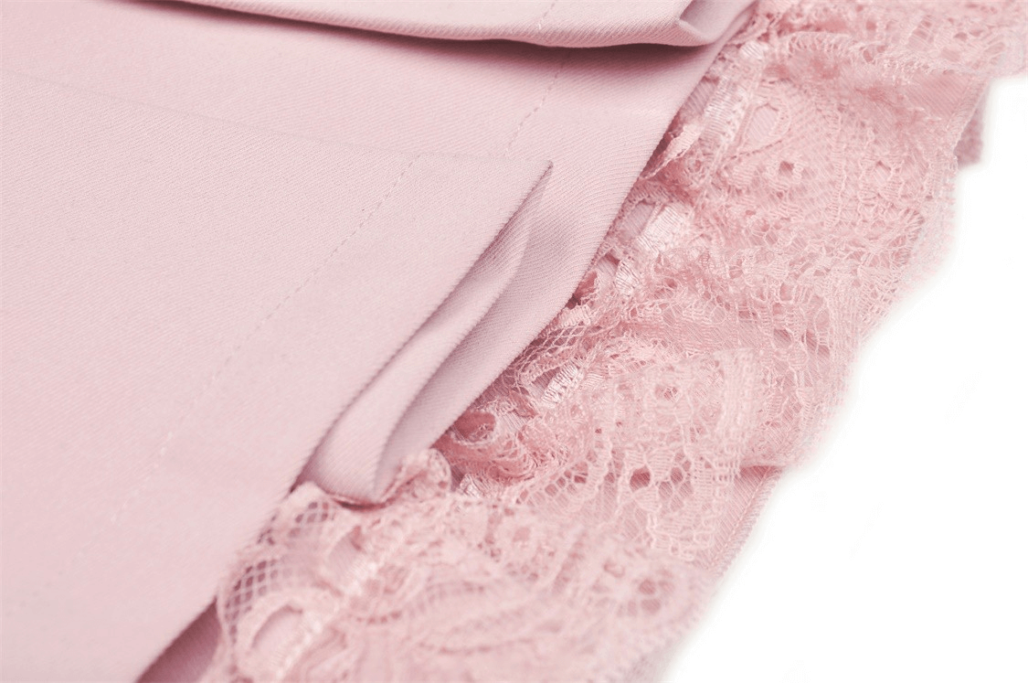 Chic Pink Pleated Skirt with Lace and Heart Detail