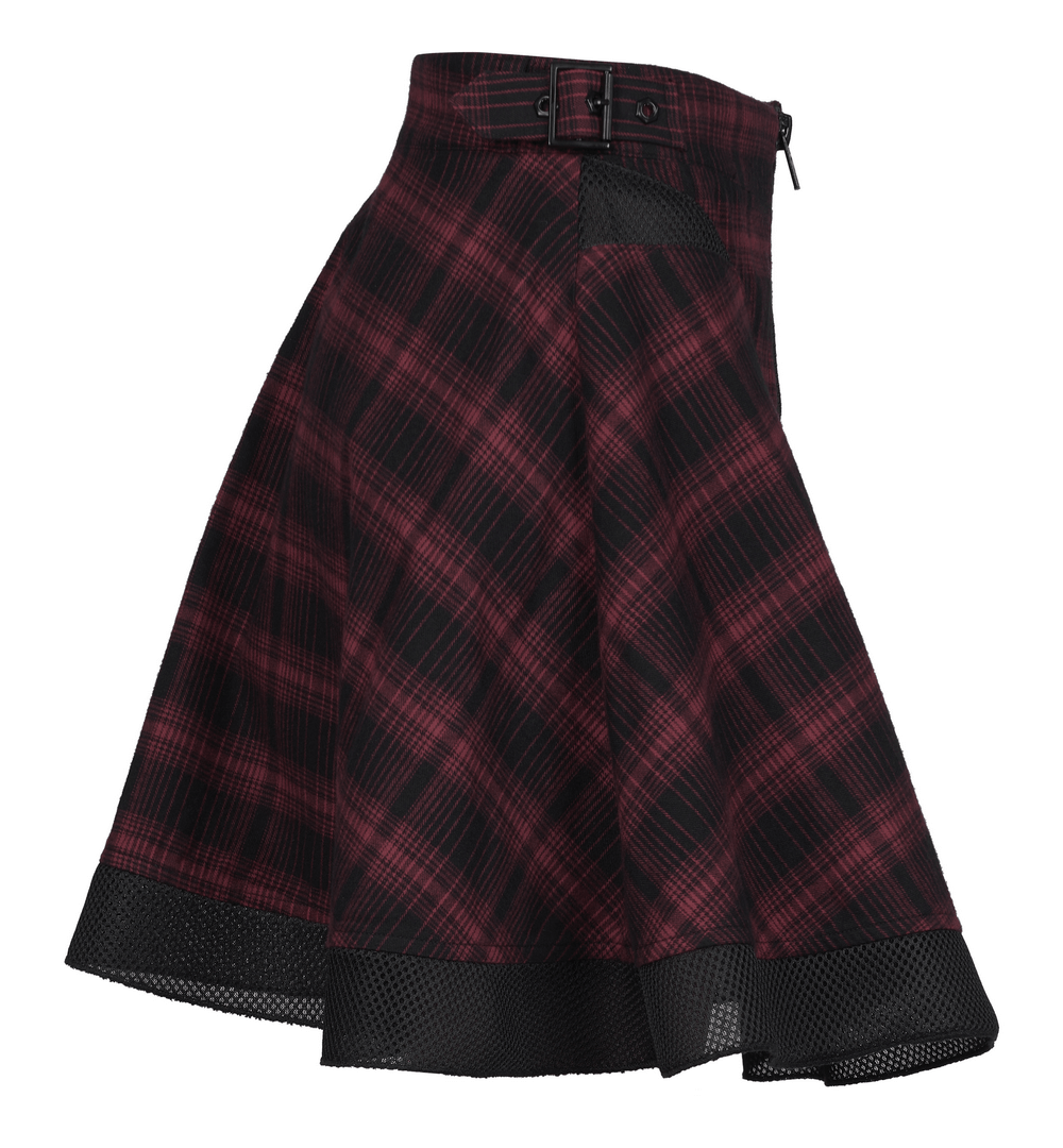 Chic Plaid Mesh Stitch Skirt with Sun-Hem Detail