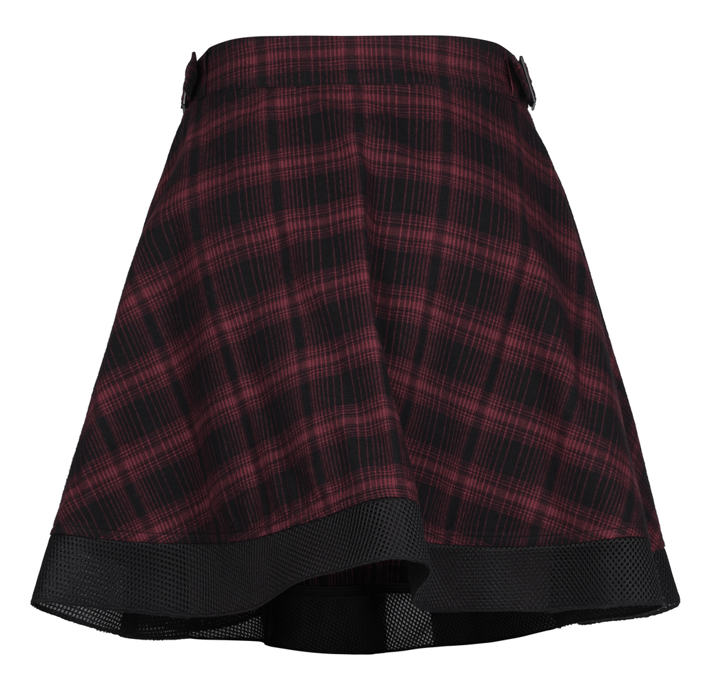 Chic Plaid Mesh Stitch Skirt with Sun-Hem Detail