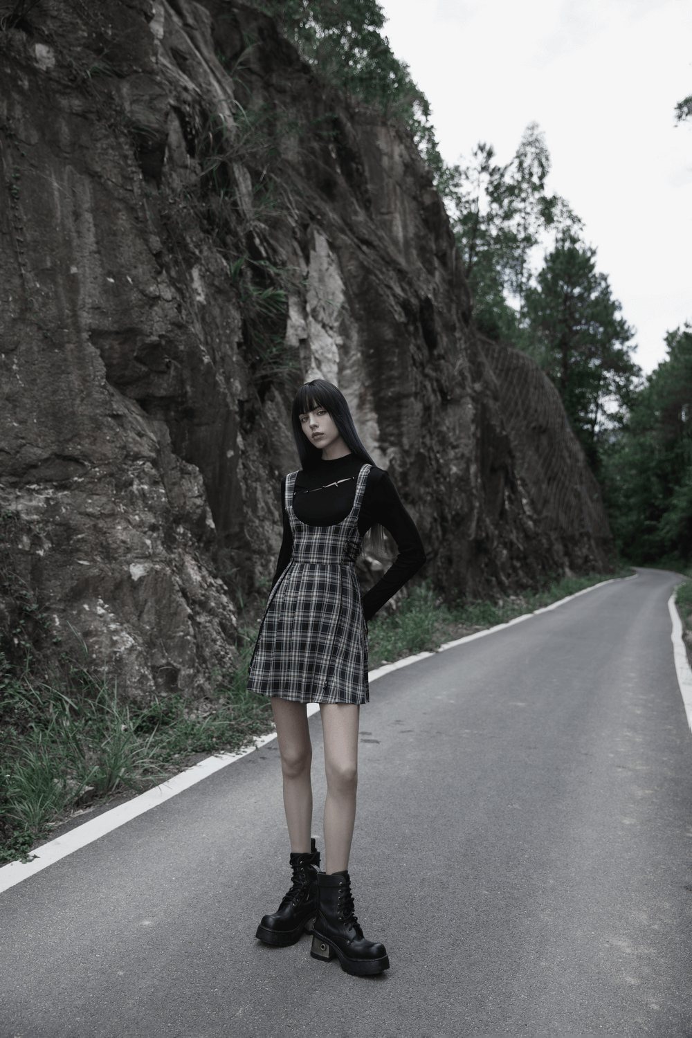 Chic Plaid Pleated Mini Dress with Strap Detail
