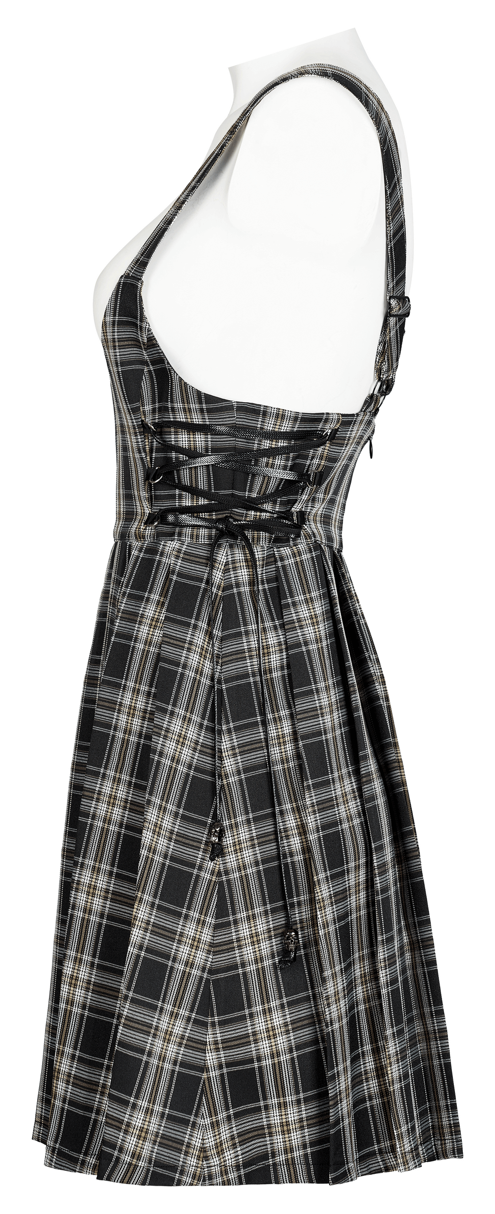 Chic Plaid Pleated Mini Dress with Strap Detail