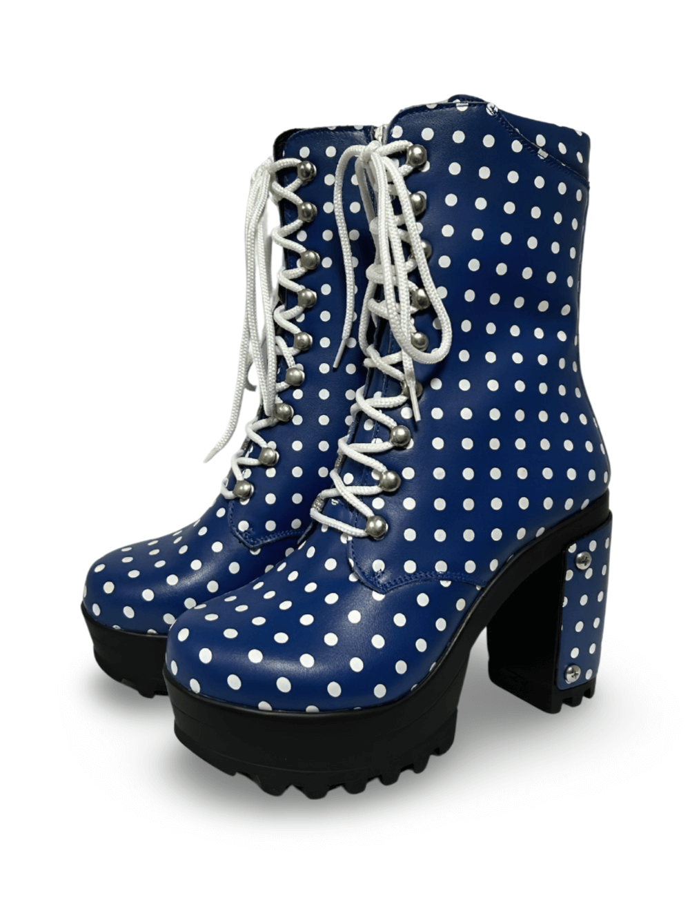 Chic Polka Dot Platform Shoes with Lace-up Detail
