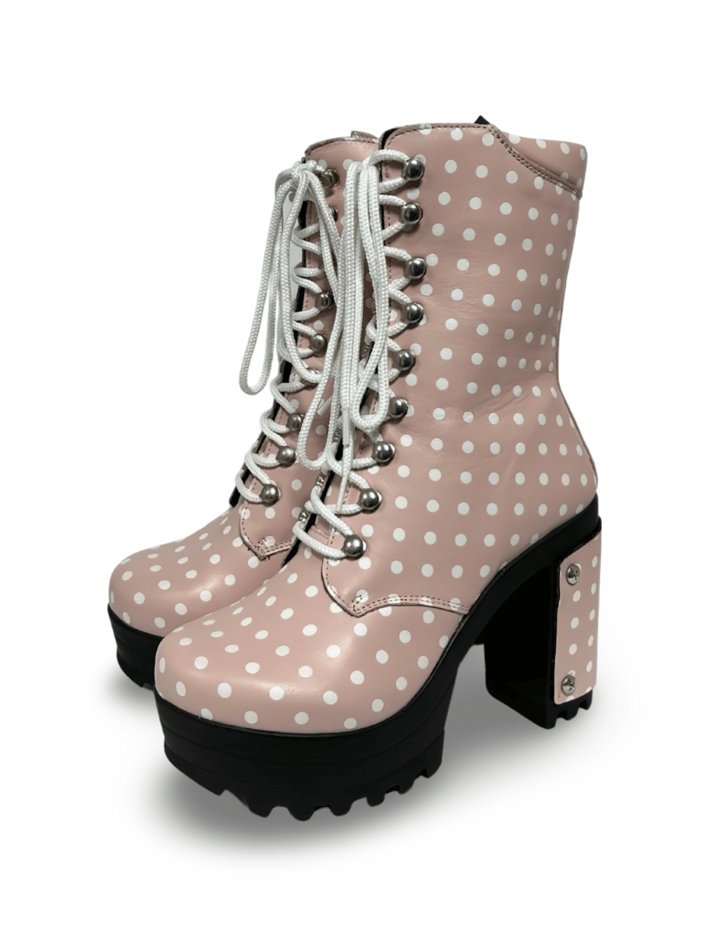 Chic Polka Dot Platform Shoes with Lace-up Detail