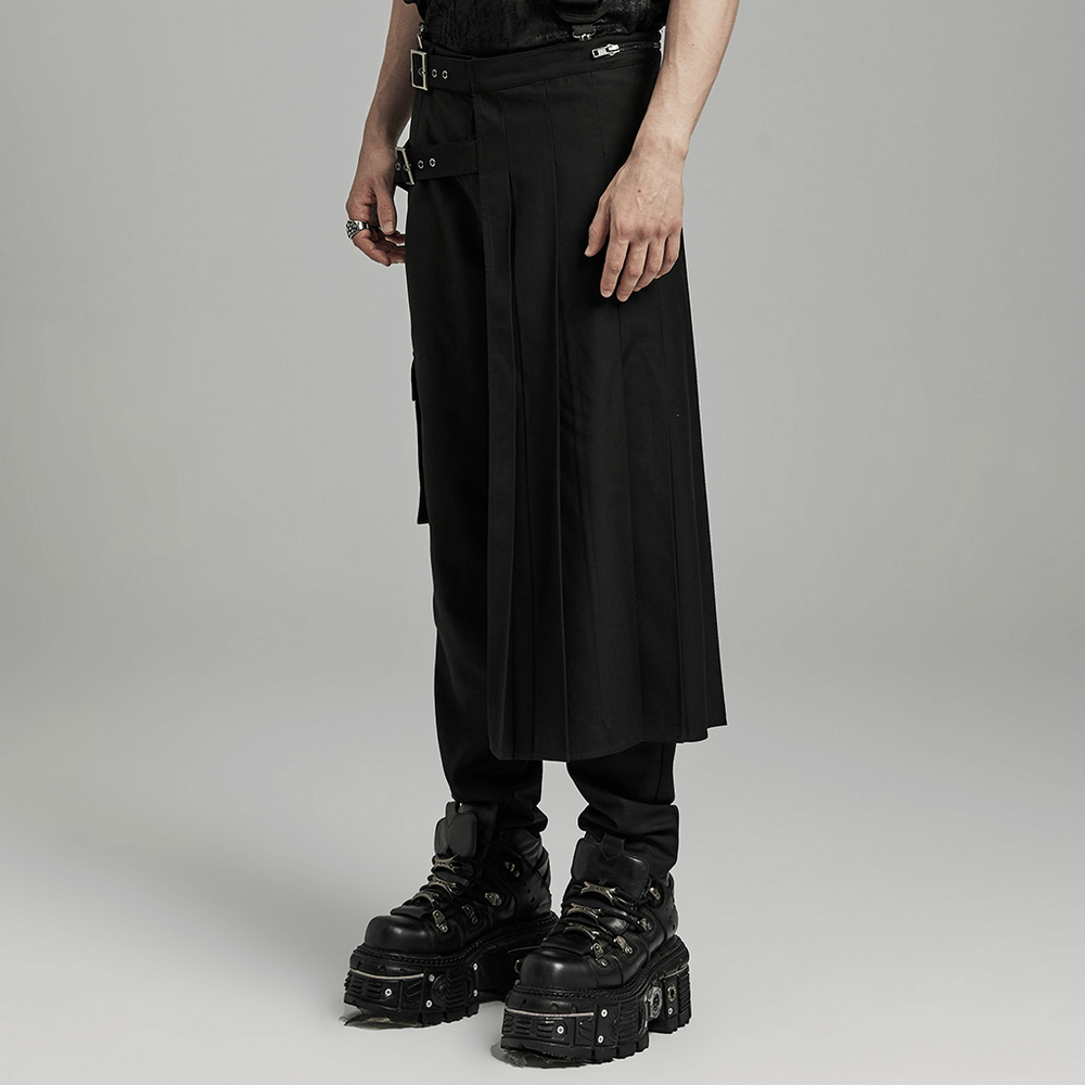 Chic Punk Asymmetrical Pleated Half Skirt with Buckles