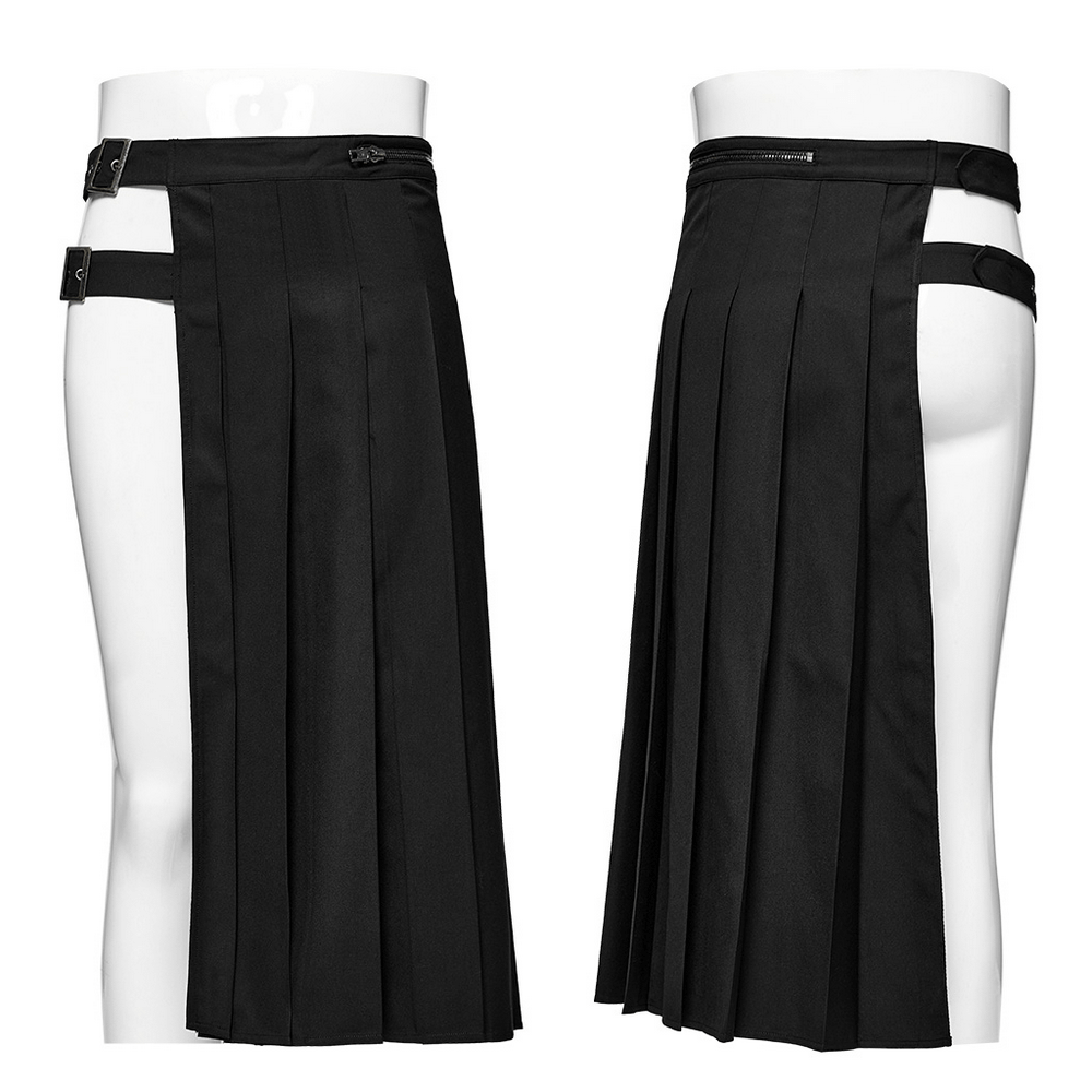 Chic punk asymmetrical pleated half skirt with buckles, showcasing urban style and edgy design for versatile outfits.