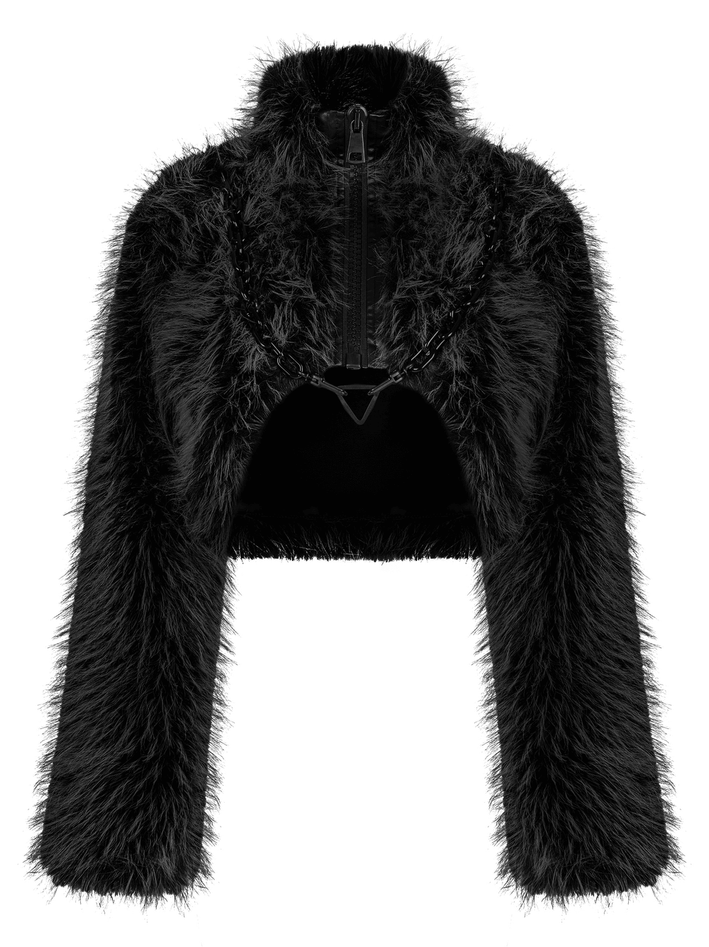 Chic Punk Faux Fur Zippered Crop Jacket - HARD'N'HEAVY