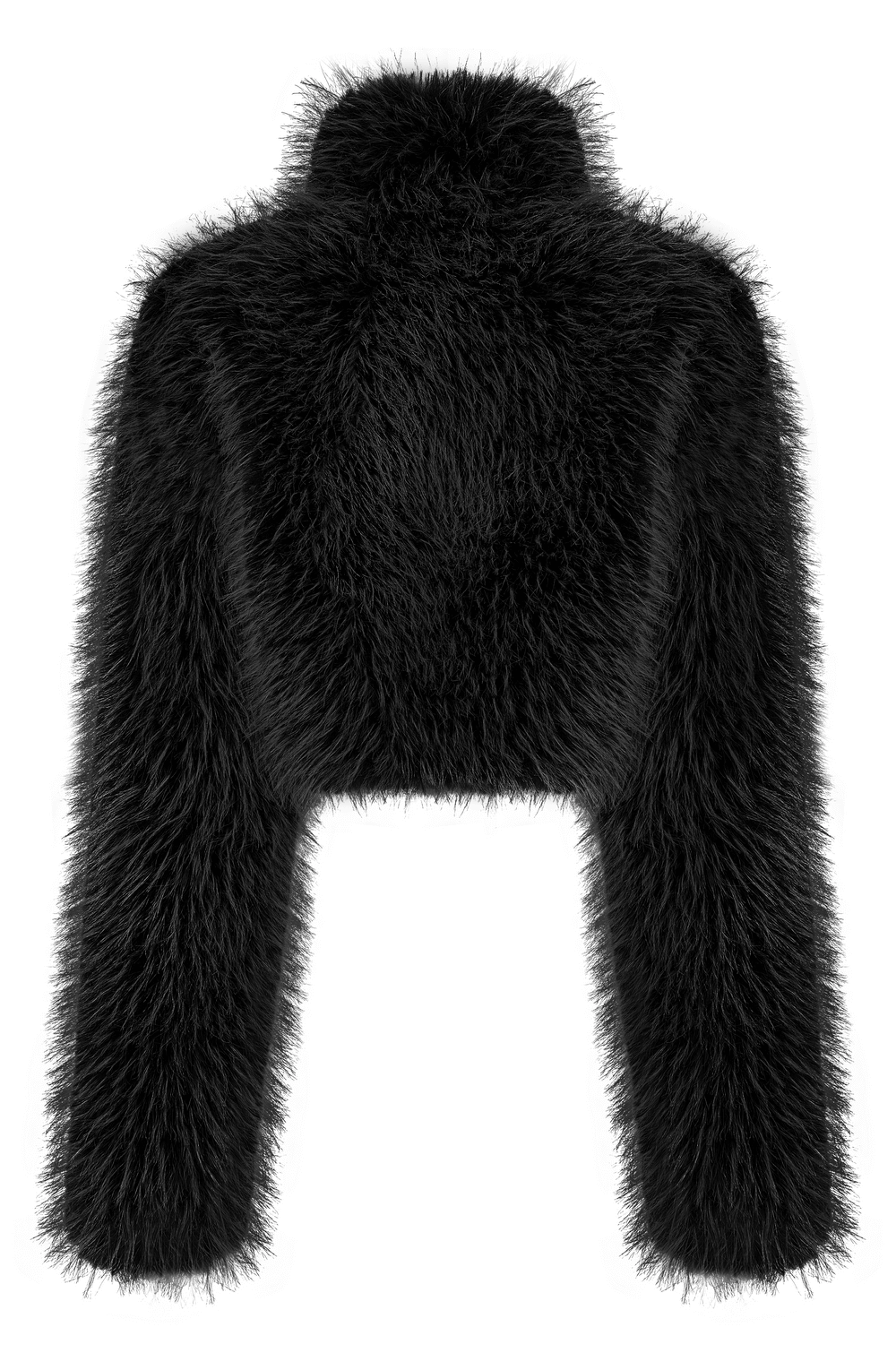 Chic punk faux fur zippered crop jacket in black, featuring a fluffy texture and edgy cropped design.