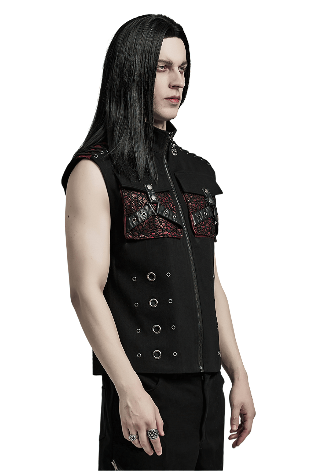 Chic punk vest with zip, metal detail, and studded design, perfect for edgy concerts and everyday style.