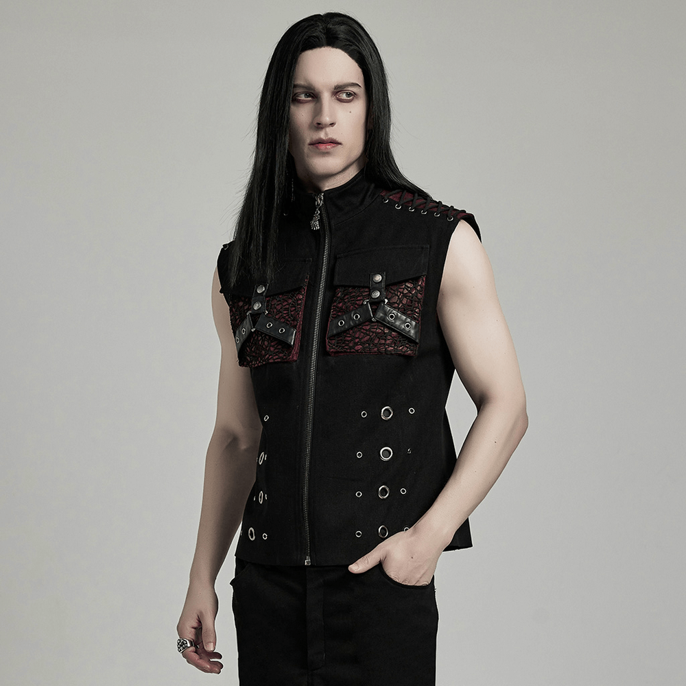 Chic punk-inspired vest with metal detail and zipper, perfect for rebellious fashion statements.